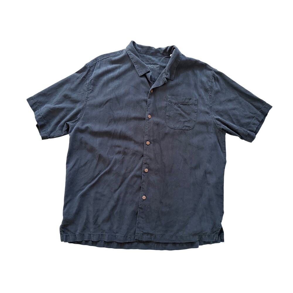 Tommy Bahama Black Embroidered Men's‎ 100% Silk Buttondown Shirt XL Original Fit